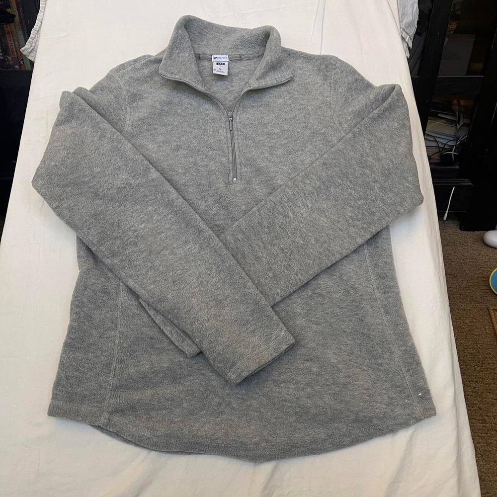 Gap Stretch Womens Gray Fleece Quarter Zip‎ Pullover Sweater Mock Neck Size M